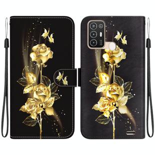 For ZTE Blade A52 Crystal Texture Colored Drawing Leather Phone Case(Gold Butterfly Rose)