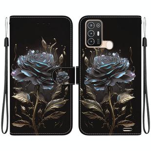 For ZTE Blade A52 Crystal Texture Colored Drawing Leather Phone Case(Black Rose)