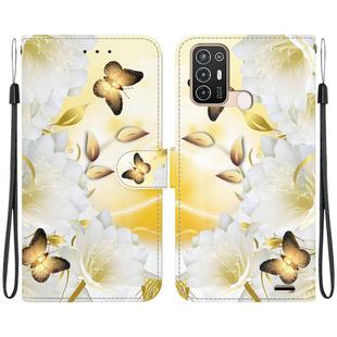 For ZTE Blade A52 Crystal Texture Colored Drawing Leather Phone Case(Gold Butterfly Epiphyllum)