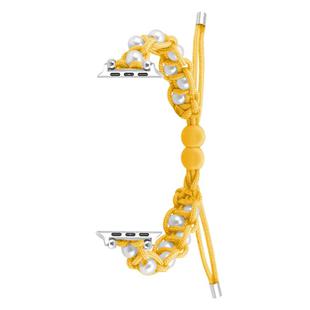 For Apple Watch SE 2023 44mm Paracord Gypsophila Beads Drawstring Braided Watch Band(Yellow)