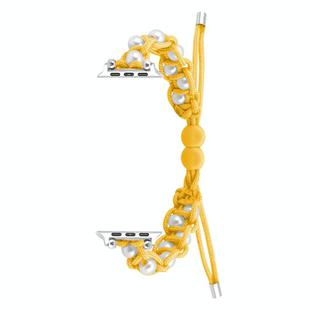 For Apple Watch Series 8 41mm Paracord Gypsophila Beads Drawstring Braided Watch Band(Yellow)