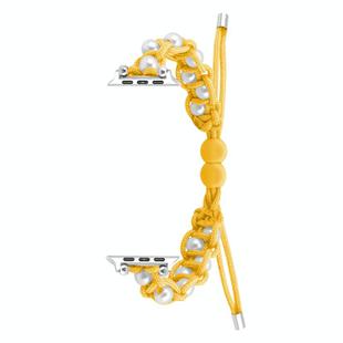 For Apple Watch SE 2022 44mm Paracord Gypsophila Beads Drawstring Braided Watch Band(Yellow)