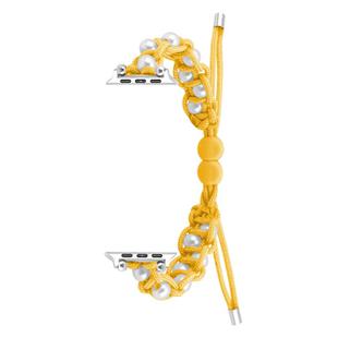 For Apple Watch SE 44mm Paracord Gypsophila Beads Drawstring Braided Watch Band(Yellow)