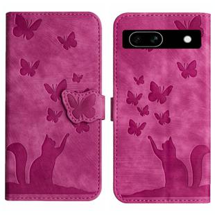 For Google Pixel 7a Butterfly Cat Embossing Flip Leather Phone Case(Pink)