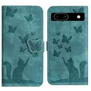 For Google Pixel 7a Butterfly Cat Embossing Flip Leather Phone Case(Wathet)