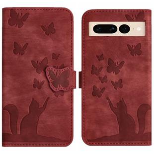 For Google Pixel 7 Pro Butterfly Cat Embossing Flip Leather Phone Case(Red)