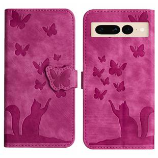 For Google Pixel 7 Pro Butterfly Cat Embossing Flip Leather Phone Case(Pink)