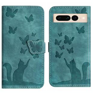 For Google Pixel 7 Pro Butterfly Cat Embossing Flip Leather Phone Case(Wathet)