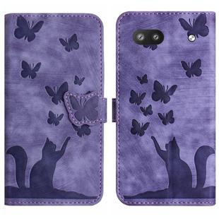 For Google Pixel 6a Butterfly Cat Embossing Flip Leather Phone Case(Purple)