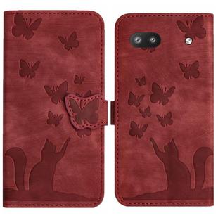 For Google Pixel 6a Butterfly Cat Embossing Flip Leather Phone Case(Red)