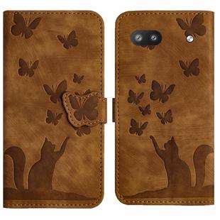 For Google Pixel 6a Butterfly Cat Embossing Flip Leather Phone Case(Brown)