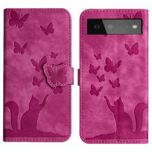 For Google Pixel 6 Butterfly Cat Embossing Flip Leather Phone Case(Pink)