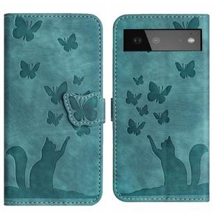 For Google Pixel 6 Butterfly Cat Embossing Flip Leather Phone Case(Wathet)