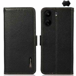 For Xiaomi Redmi 13C KHAZNEH Side-Magnetic Litchi Genuine Leather RFID Phone Case(Black)