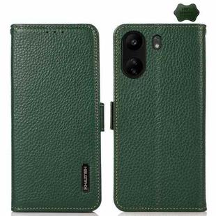 For Xiaomi Redmi 13C KHAZNEH Side-Magnetic Litchi Genuine Leather RFID Phone Case(Green)