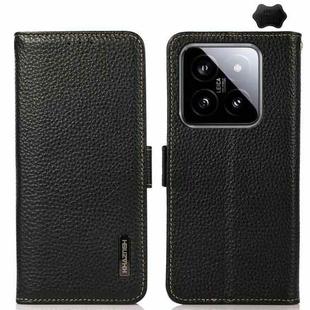 For Xiaomi 14 Ultra KHAZNEH Side-Magnetic Litchi Genuine Leather RFID Phone Case(Black)