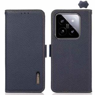 For Xiaomi 14 Ultra KHAZNEH Side-Magnetic Litchi Genuine Leather RFID Phone Case(Blue)