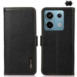 For Xiaomi Redmi Note 13 KHAZNEH Side-Magnetic Litchi Genuine Leather RFID Phone Case(Black)