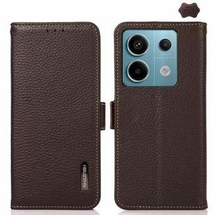 For Xiaomi Redmi Note 13 KHAZNEH Side-Magnetic Litchi Genuine Leather RFID Phone Case(Brown)