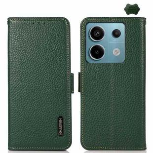 For Xiaomi Redmi Note 13 Pro KHAZNEH Side-Magnetic Litchi Genuine Leather RFID Phone Case(Green)