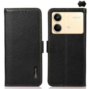 For Xiaomi Redmi Note 13R Pro KHAZNEH Side-Magnetic Litchi Genuine Leather RFID Phone Case(Black)