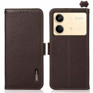 For Xiaomi Redmi Note 13R Pro KHAZNEH Side-Magnetic Litchi Genuine Leather RFID Phone Case(Brown)