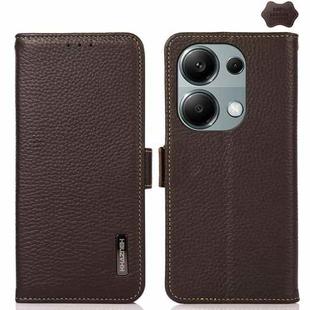 For Xiaomi Redmi Note 13 Pro 4G/Poco M6 Pro 4G KHAZNEH Side-Magnetic Litchi Genuine Leather RFID Phone Case(Brown)