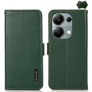 For Xiaomi Redmi Note 13 4G KHAZNEH Side-Magnetic Litchi Genuine Leather RFID Phone Case(Green)