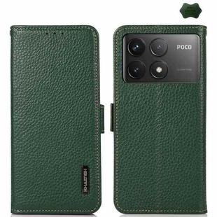 For Xiaomi POCO F6 Pro KHAZNEH Side-Magnetic Litchi Genuine Leather RFID Phone Case(Green)