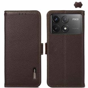 For Xiaomi POCO F6 Pro KHAZNEH Side-Magnetic Litchi Genuine Leather RFID Phone Case(Brown)