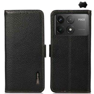 For Xiaomi Redmi K70 KHAZNEH Side-Magnetic Litchi Genuine Leather RFID Phone Case(Black)