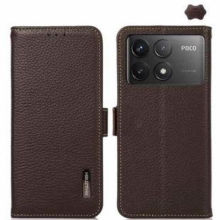 For Xiaomi Redmi K70 KHAZNEH Side-Magnetic Litchi Genuine Leather RFID Phone Case(Brown)