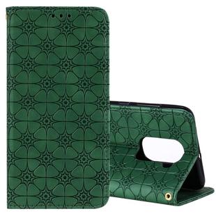 For Xiaomi Redmi Note 9 / 10X Lucky Flowers Embossing Pattern Magnetic Horizontal Flip Leather Case with Holder & Card Slots(Dark Green)