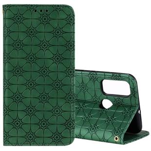 For Huawei P Smart (2020) Lucky Flowers Embossing Pattern Magnetic Horizontal Flip Leather Case with Holder & Card Slots(Dark Green)