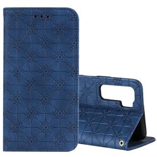 For Huawei P40 Lite 5G / nova 7 SE Lucky Flowers Embossing Pattern Magnetic Horizontal Flip Leather Case with Holder & Card Slots(Dark Blue)