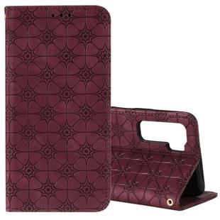For Huawei P40 Lite 5G / nova 7 SE Lucky Flowers Embossing Pattern Magnetic Horizontal Flip Leather Case with Holder & Card Slots(Wine Red)