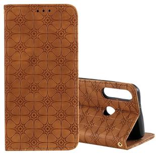 For Huawei Y6p (2020) Lucky Flowers Embossing Pattern Magnetic Horizontal Flip Leather Case with Holder & Card Slots(Brown)
