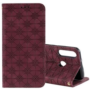 For Huawei Y6p (2020) Lucky Flowers Embossing Pattern Magnetic Horizontal Flip Leather Case with Holder & Card Slots(Wine Red)