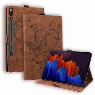 For Samsung Galaxy Tab S9 FE Love Butterfly Embossed Leather Tablet Case(Brown)