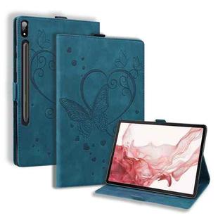 For Samsung Galaxy Tab S9 FE+ Love Butterfly Embossed Leather Tablet Case(Blue)