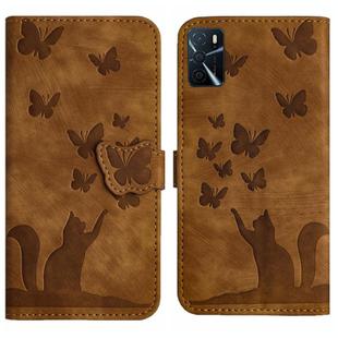 For OPPO A16/A16S/A54S/A53S/A55 Butterfly Cat Embossing Flip Leather Phone Case(Brown)