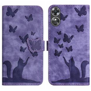 For OPPO A17 4G Butterfly Cat Embossing Flip Leather Phone Case(Purple)