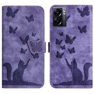 For OPPO A57 5G / A77 5G Butterfly Cat Embossing Flip Leather Phone Case(Purple)