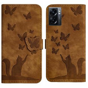For OPPO A57 5G / A77 5G Butterfly Cat Embossing Flip Leather Phone Case(Brown)