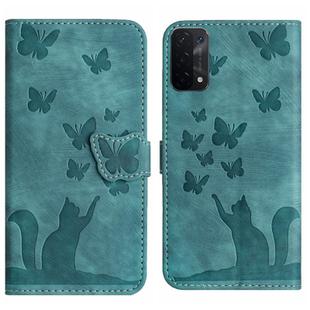 For OPPO A74 5G / A54 5G / A93 5G Butterfly Cat Embossing Flip Leather Phone Case(Wathet)