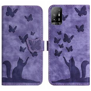 For OPPO A94 5G Butterfly Cat Embossing Flip Leather Phone Case(Purple)