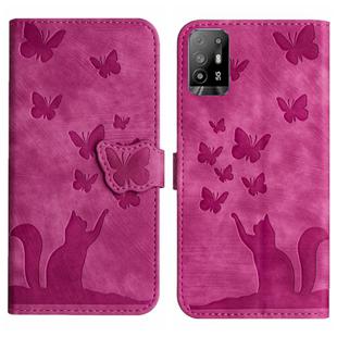 For OPPO A94 5G Butterfly Cat Embossing Flip Leather Phone Case(Pink)