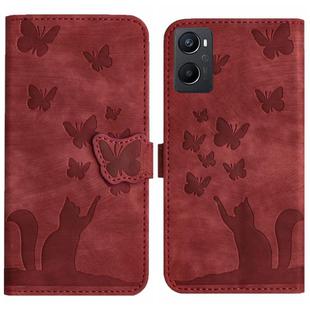 For OPPO A76 4G / A96 4G / Realme 9i Butterfly Cat Embossing Flip Leather Phone Case(Red)