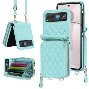 For Motorola Razr 40 Rhombic Texture Card Bag Phone Case with Dual Lanyard(Green)