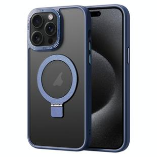For iPhone 15 Pro Skin Feel MagSafe Magnetic Holder Phone Case(Dark Blue)